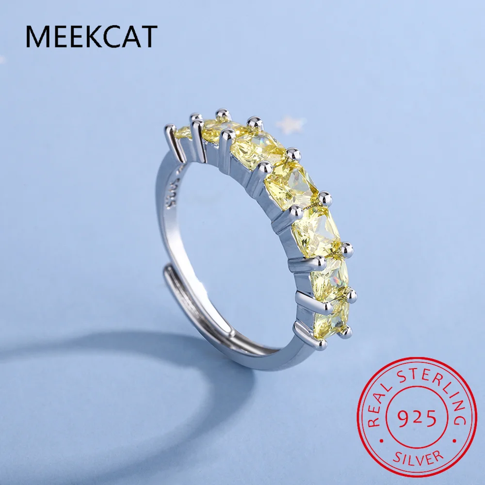 Princess Cut Natural Yellow Citrine 925 Sterling Silver Ring for Women Fashion Square Gemstone Birthstone Jewelry Anillos Prata