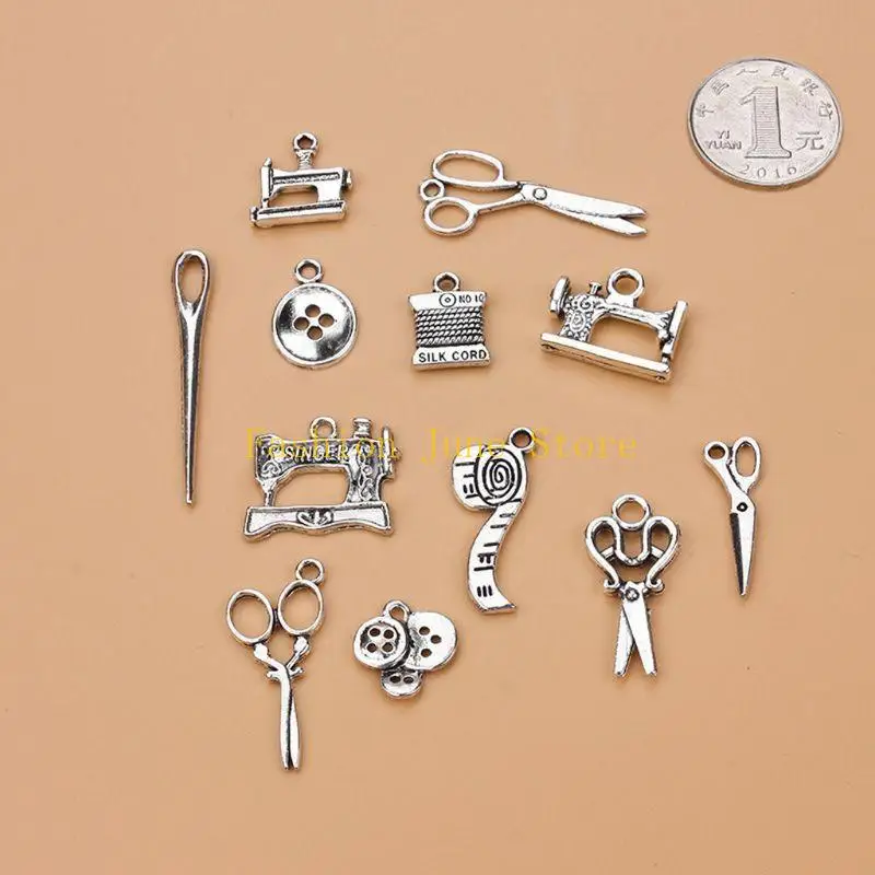 N5KA 12 Pcs/lot Home Sewing Antiqued Silver Pendants Scissor Hammer with Hole for Crafting Jewelry Making Accessory DIY