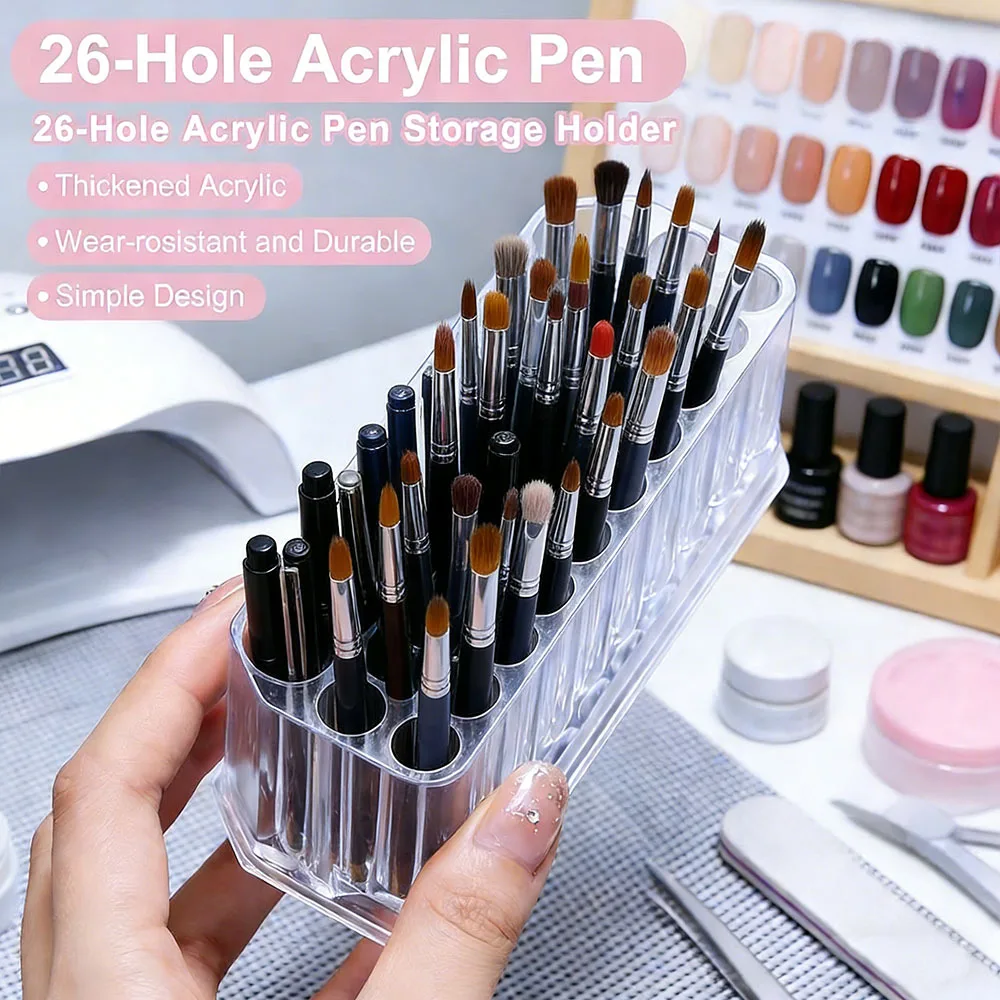 

Органайзер для кистей для ногтей на 26 отверстий, акриловый, прозрачный, разных размеров, для хранения маникюрных инструментов, кистей и ручек, демонстрационная подставка