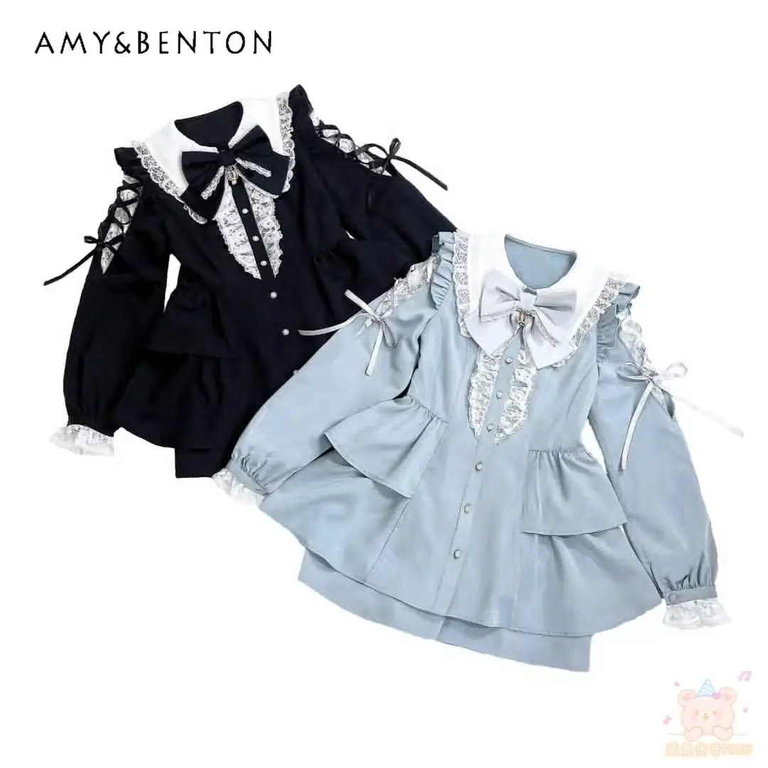 

SC Set New Crown Strap Bow Lolita Mass-Produced Large Hem Dress Sets Japanese Sweet Mine Series Long Sleeve Slim Mini Dress