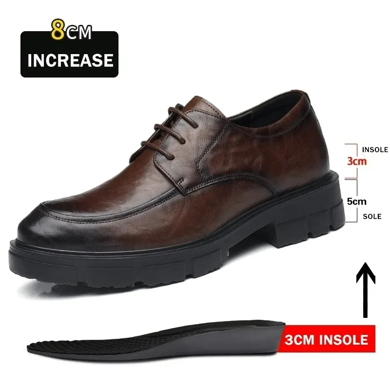 Men Dress Elevator Shoes Platform Breathable Lift Casual Business Luxury Genuine Leather Heightening Shoes5/8/10CM Taller Male
