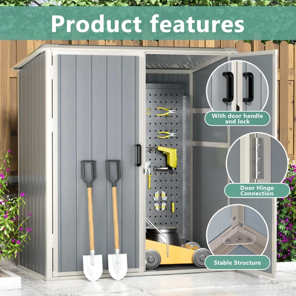 

Outdoor Storage Shed 5 x 3FT, Resin Shed with Floor and Lockable Door, Plastic Sheds for Garbage Can, Tool, Accessories