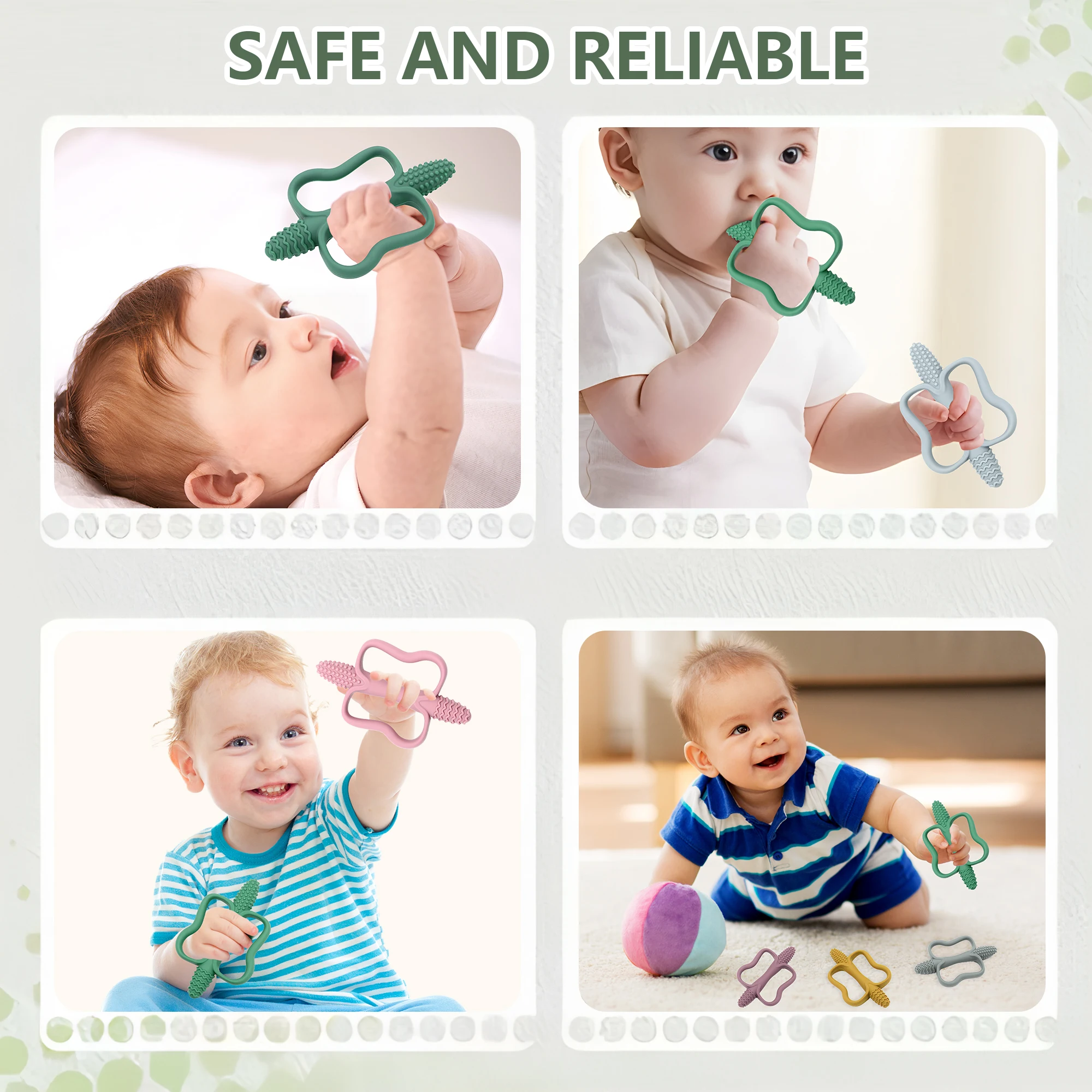 Brinquedos de dentição para bebês com alças fáceis de segurar, brinquedos de dentição de silicone de qualidade alimentar, adequados para bebês de 0 a 6 meses, 6 a 12 meses
