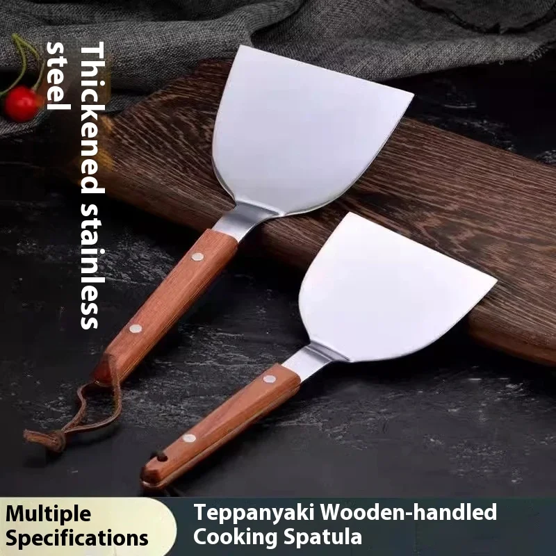 

Wood Handle Stainless Steel Cooking Spatula Korean Style Iron Pan Steak Turner Kitchen Pot Spoon for Iron Board Cooking