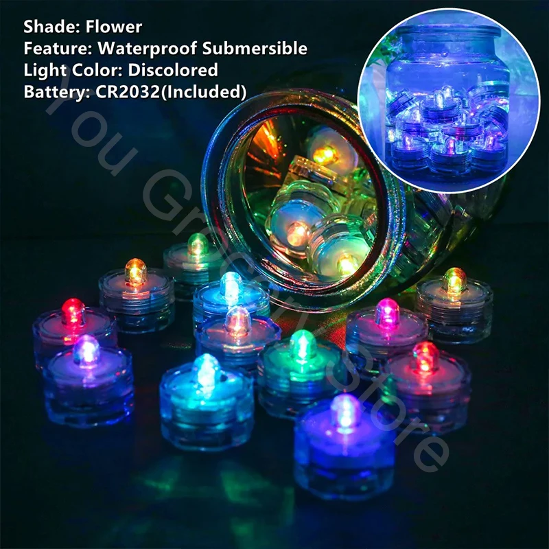 Submersible Waterproof LED Tea Light Pond Underwater Tealights Battery Operated Flameless Electric Candles Vase Pond Decor