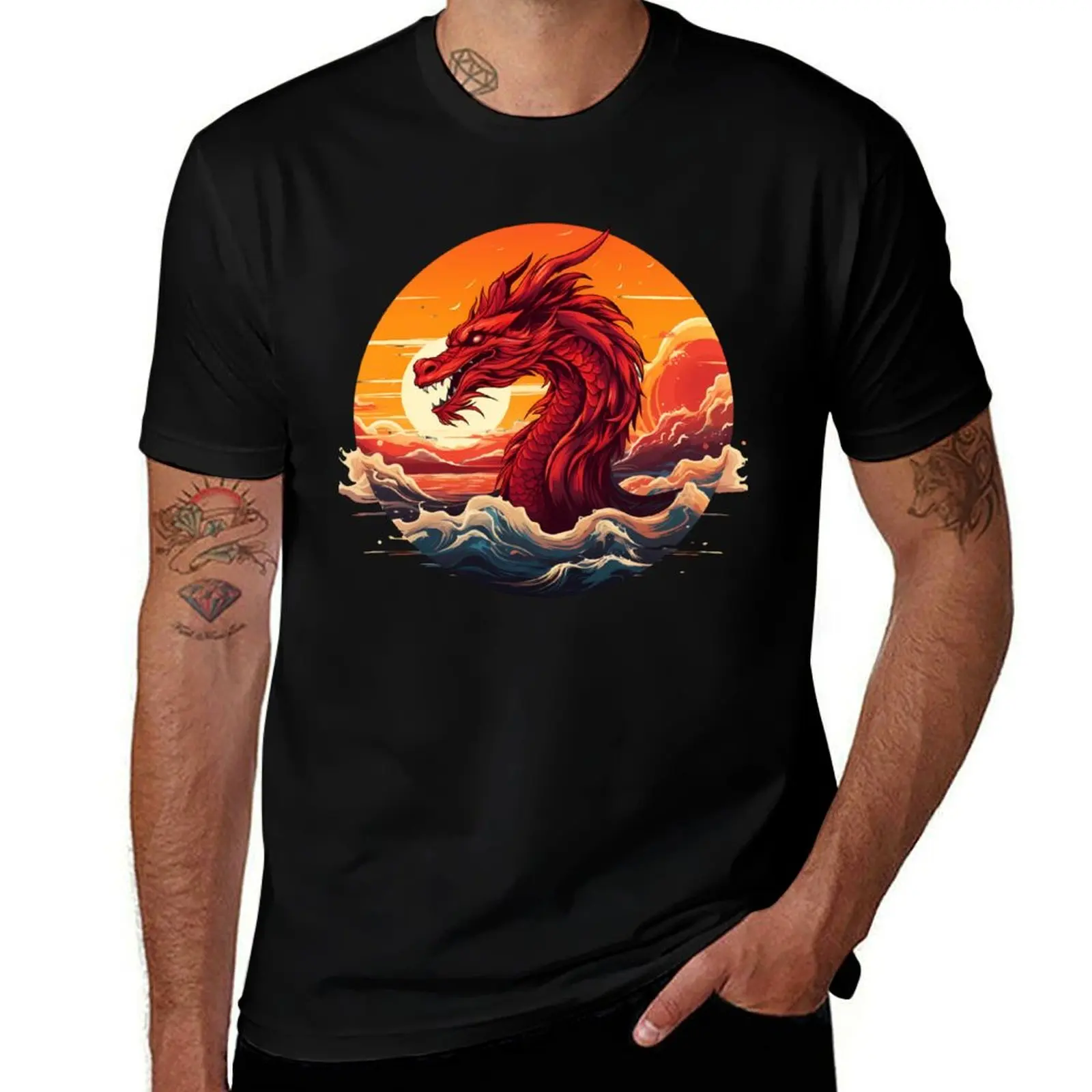 

A Dragon Myth Encounter Majestic Nature of Sunset: and T-Shirt Basic Crew Neck Short Sleeve Top