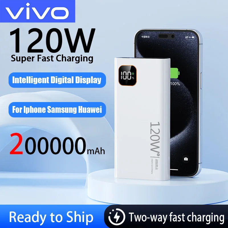 

VIVO 120 Вт Power Bank 200000 мАч Высокая емкость Быстрая зарядка Powerbank Портативное зарядное устройство для iPhone Samsung Huawei Hot