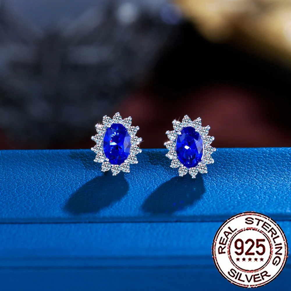 CWWZircons Ohrstecker aus 925er-Sterlingsilber, Vintage-Stil, blauer CZ-Zirkon, große Blumenform, für Frauen, Hochzeit, Party, Schmuck, Geschenke, SE109 – Detail 6