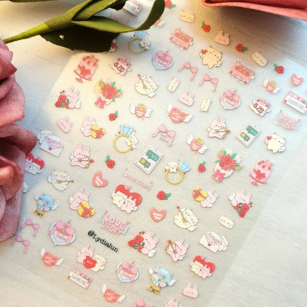 1 sheet Cute Bear Rabbit New Cartoon Animal Nail Art Stickers Nail Decals for Manicure fashion Design DIY Happy Accessories