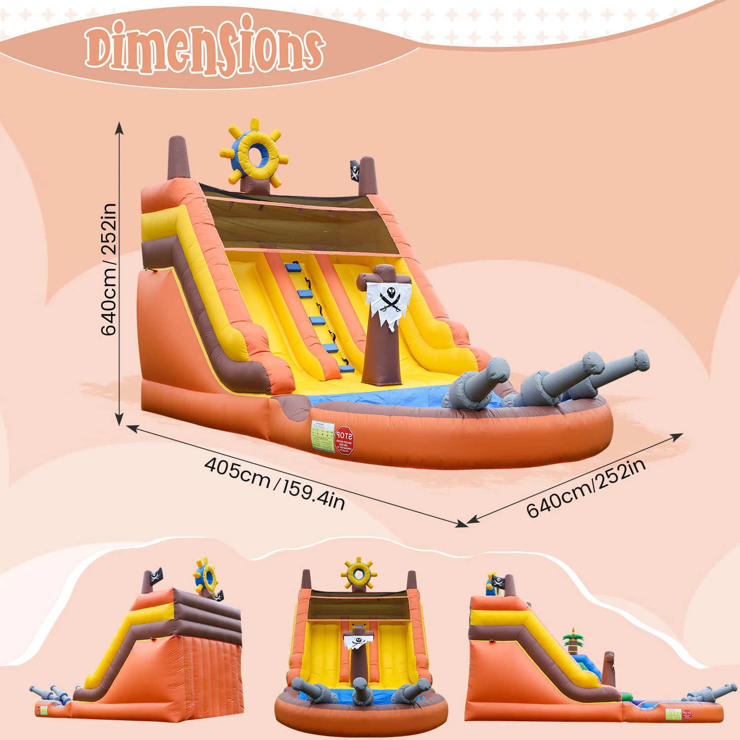 Corrediça de água inflável de 21 pés para adultos e crianças, corrediça de água comercial gigante com piscina de respingo maior/souffador de 1100 W/100% PVC,