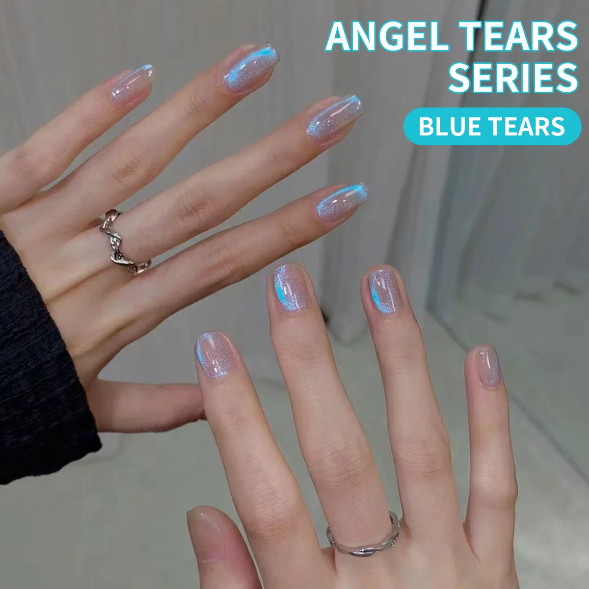 Esmalte de uñas de ojos de gato con lágrimas azules, esmalte de pegamento para uñas con cuentas de cristal Flash, 11 colores, barniz de manicura para fototerapia con brillo