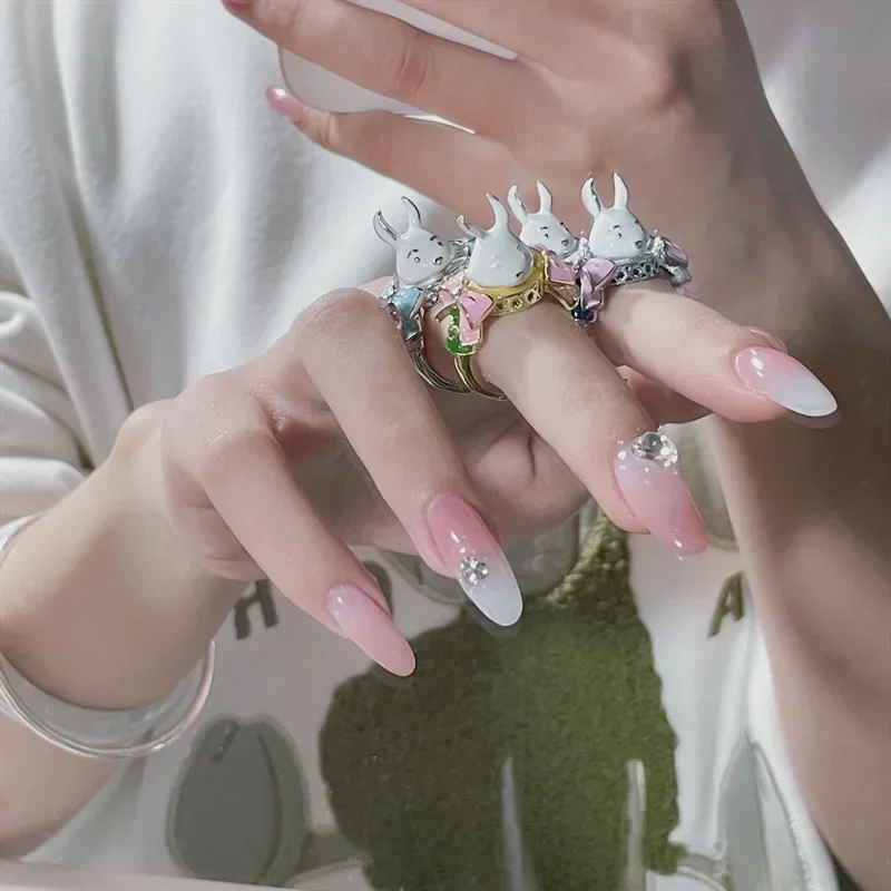 

MDL Moissa!ite Style Vintage Fairytale Bunny Design Ring 18k Micro Zirconia Diamonds Enameled Drip Stainless Steel Ring