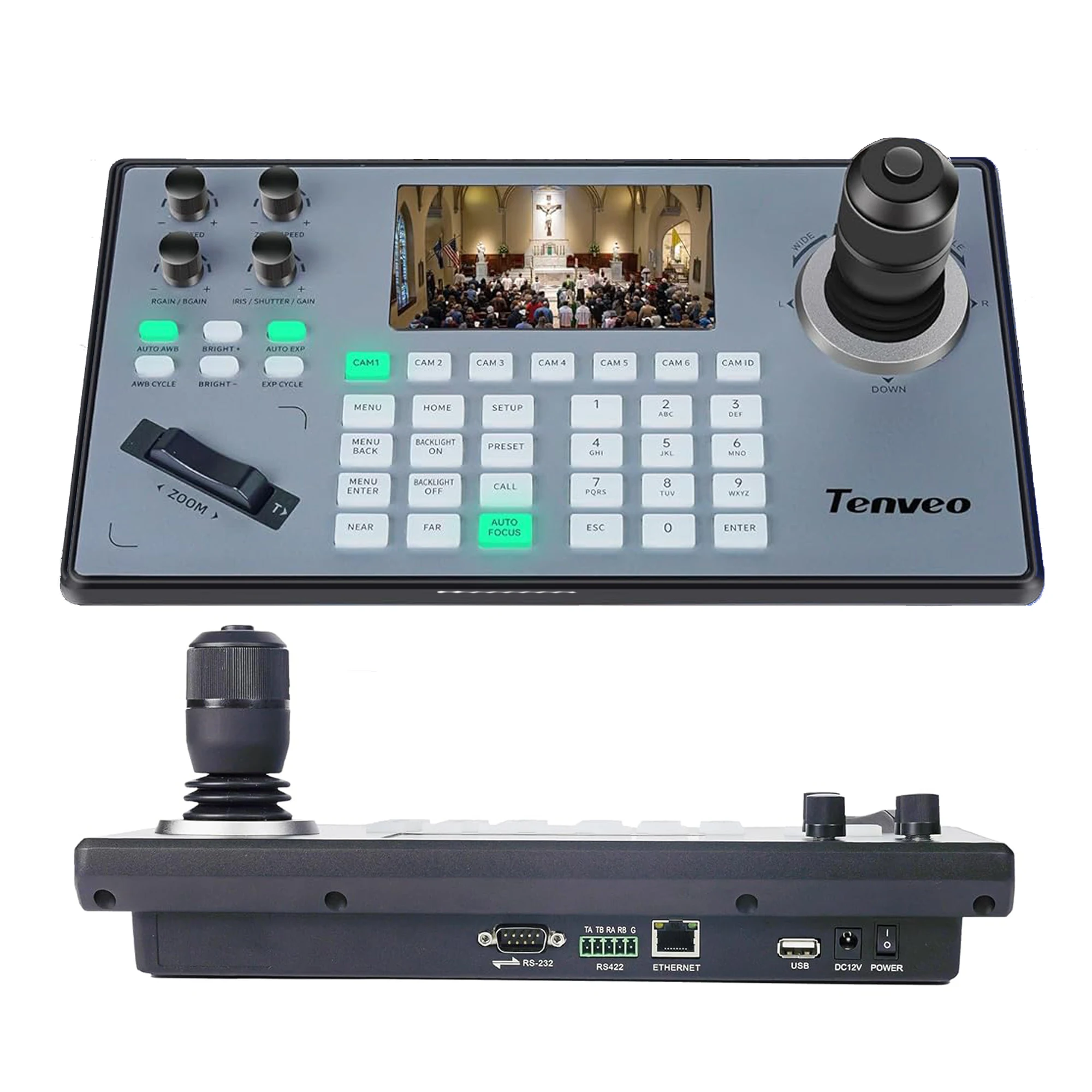 

NDI PTZ Controller PoE, LCD Screen Preview, 4D Joystick, NDI License Included, For Church Live Streaming & Education