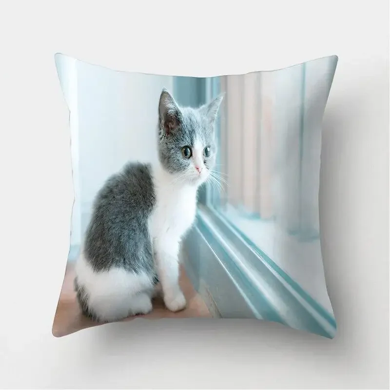 Cute Cat Print Decorative Cushions Pillowcase Polyester Cushion Cover Throw Pillow Sofa Living Room Decoration Pillowcover