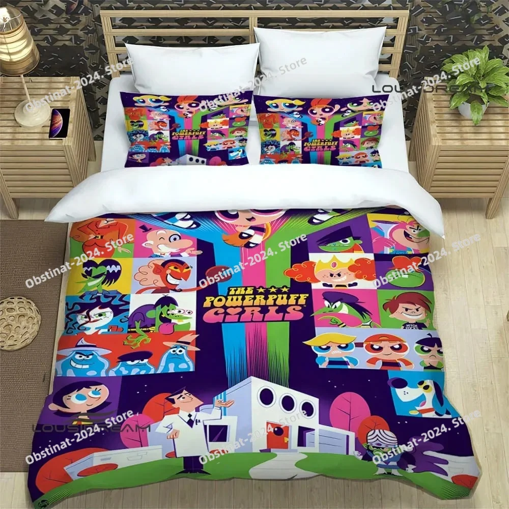 3D P-Powerpuff-Girls Cartoon Bedding Set Printed Bed Set Duvet Cover Sheet Pillowcase Bed Soft Quilt Cover Full Queen King Size