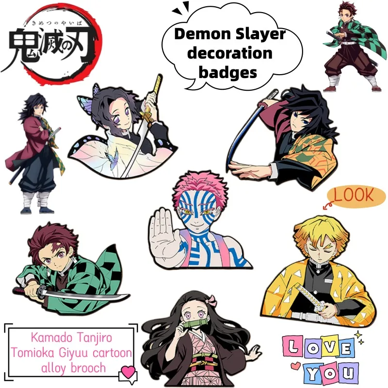 Pins de aleación de dibujos animados de Demon Slayer: Kamado Tanjirou y Tomioka Giyuu, insignias decorativas creativas bidimensionales de anime.