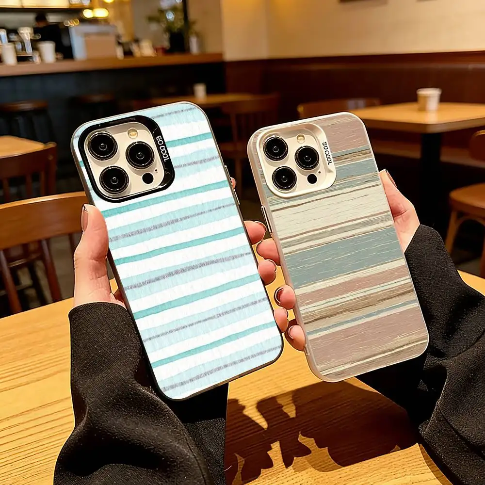 

H-Horizontal stripe texture Phone Case For iPhone 17,16,15,14,13,12,11 Plus,Pro Max,XS,Colored Silver Plated Inside Cover