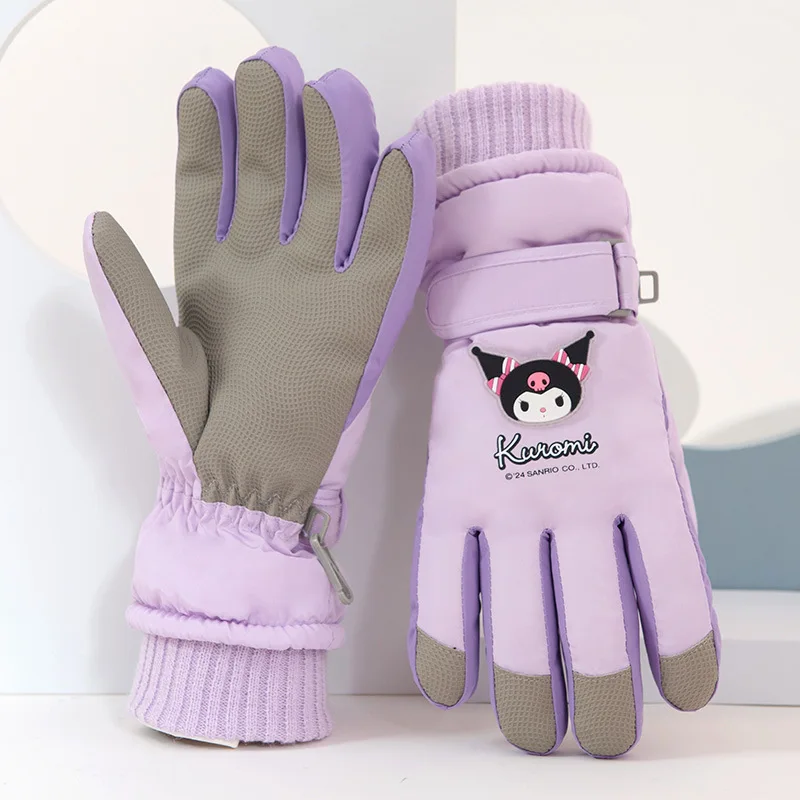 Kawaii Sanrio Kuromi My Melody Pochacco Anime Children Ski Gloves Girl Heart Sweet Cute Cartoon Warm Gloves Waterproof Kid Gift