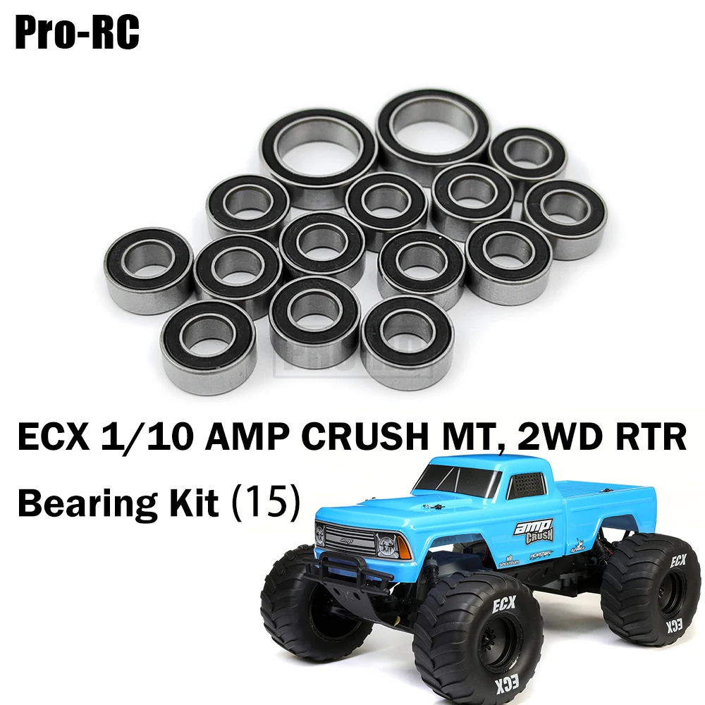 For RC ECX 1/10 AMP CRUSH MT 2WD RTR Rubber Sealed Complete Ball Bearings Kit Upgrade Parts (15Pcs)