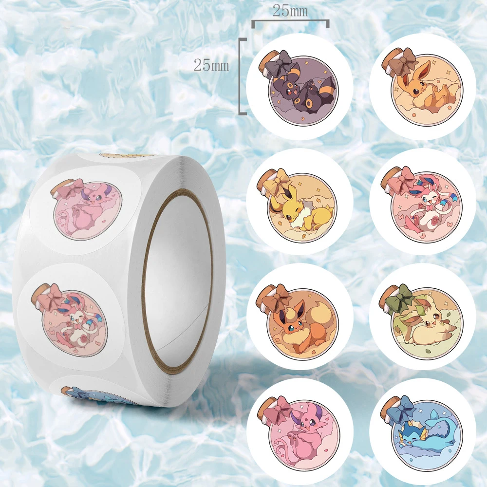 500Pcs/roll Pokemon Sticker Kawaii Eevee Cartoon Decals Kids Reward Stickers Gift Stationery Supplies Decoration Decals Toys