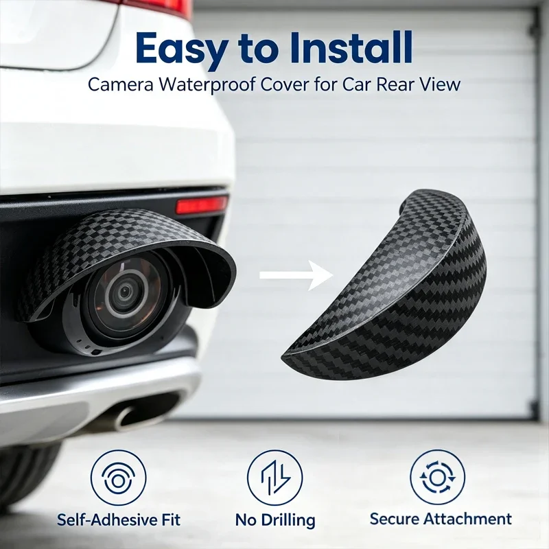 Car Reverse Camera Waterproof Rain Shield Carbon Fiber Grain Self Adhesive Sun Visor Prevent Rain Drop Blurry Rear View Image