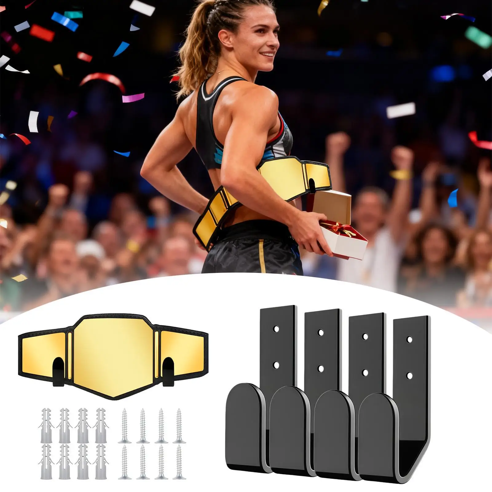 

Championship Belt Display Hanger Wall Mounted Hook for Horizontal Wrestling Belt Showcase, Collector's Room & Man Cave