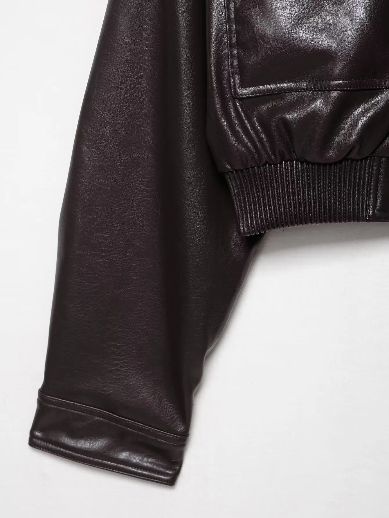 Veste courte en cuir à grandes poches pour femmes, manteau col rabattu, manches longues, fermeture éclair, automne hiver dames, Streetwear décontracté