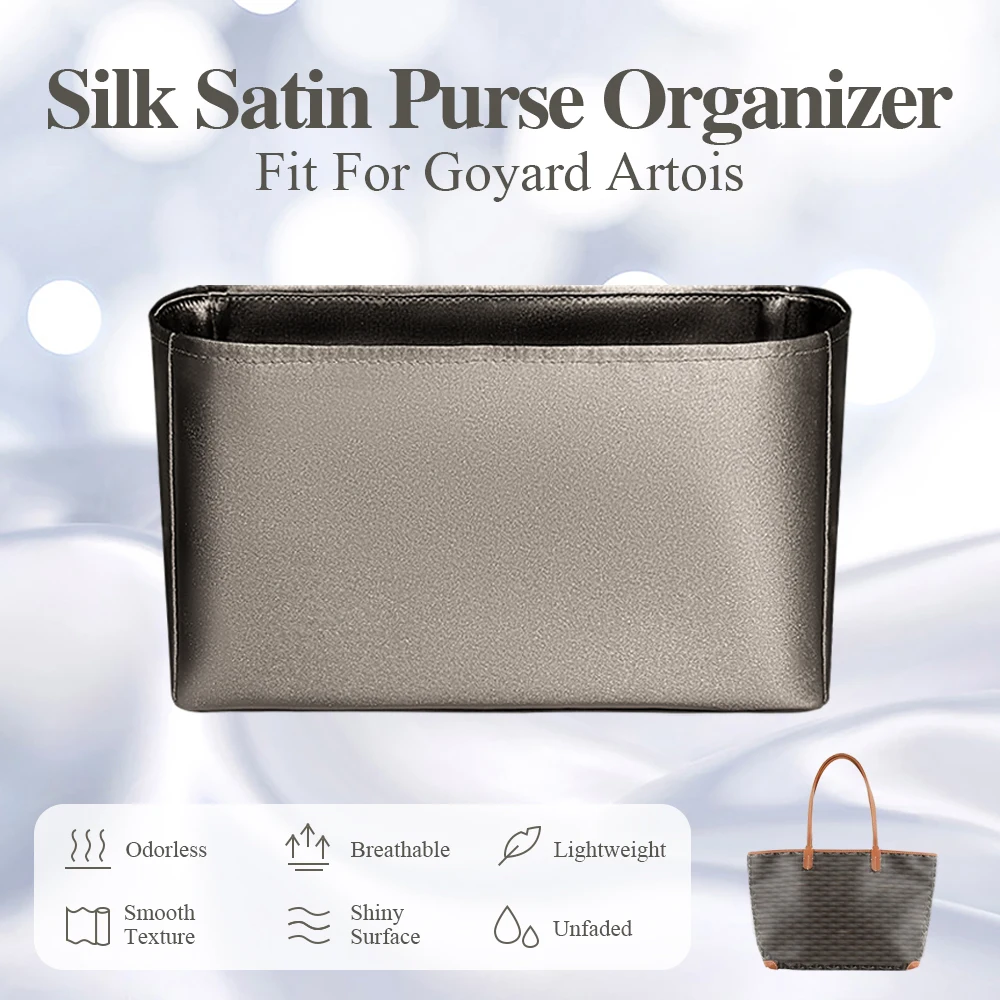 Silk Satin Purse Organizer Insert Fit for Goyard Artois Tote Bag Cosmetics Inner Liner Bag Smooth Inside Storage Bag In Bag