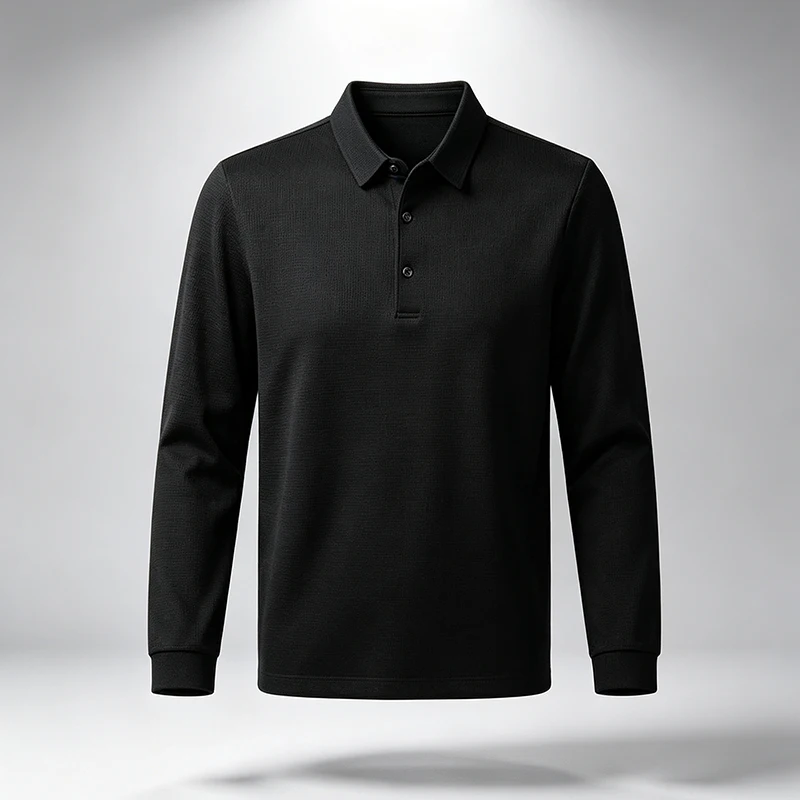 Herren Strukturiertes Waffel-Langarm-Poloshirt, Reguläre Passform, Weich, Knitterresistent, Business-Casual Alltags-Pullover-Oberteil – Detail 6