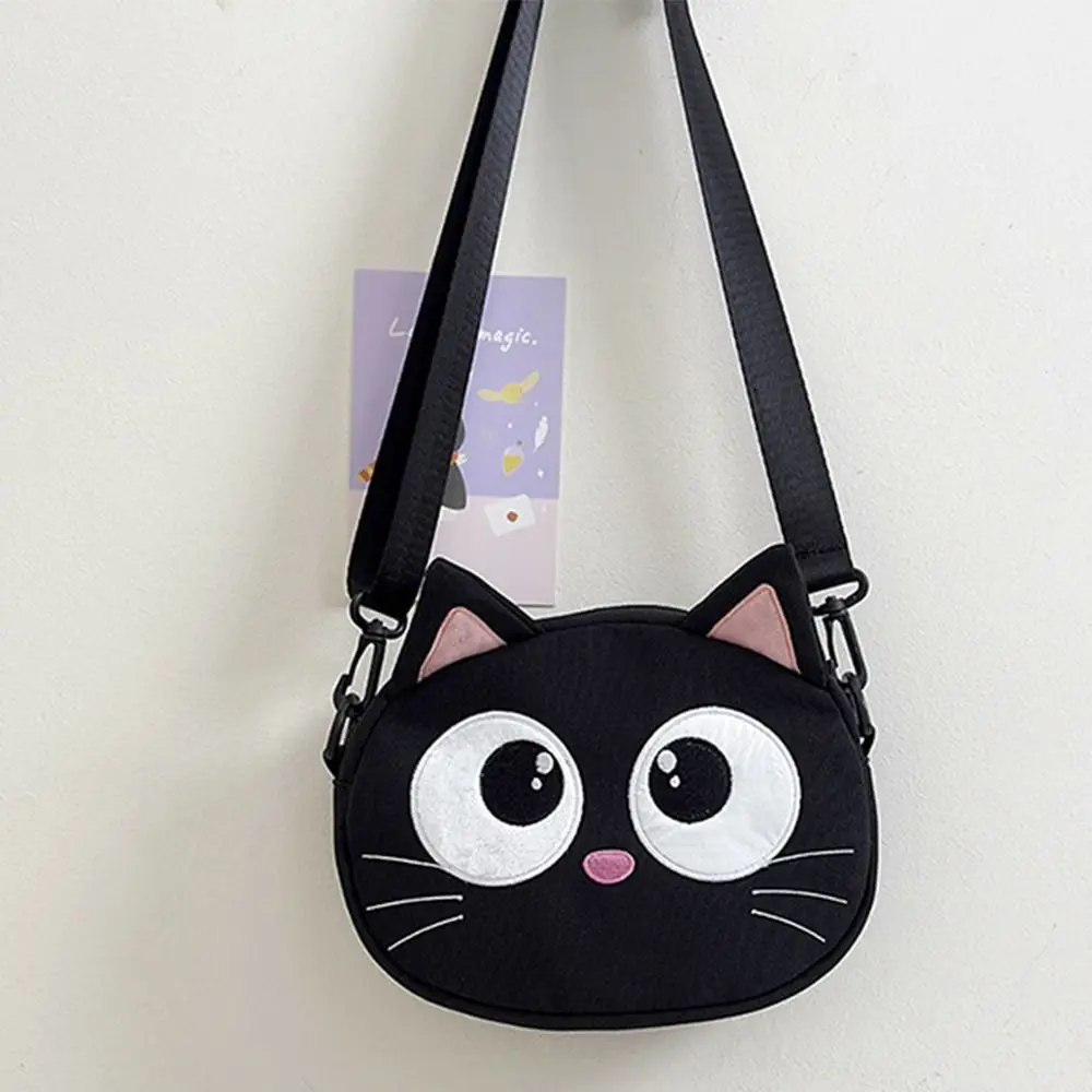 Creative Children Shoulder Bag Large Capacity Black Cat Mini Cartoon Cat Bag Canvas Adjustable Strap Kawaii Coin Purses Hiking