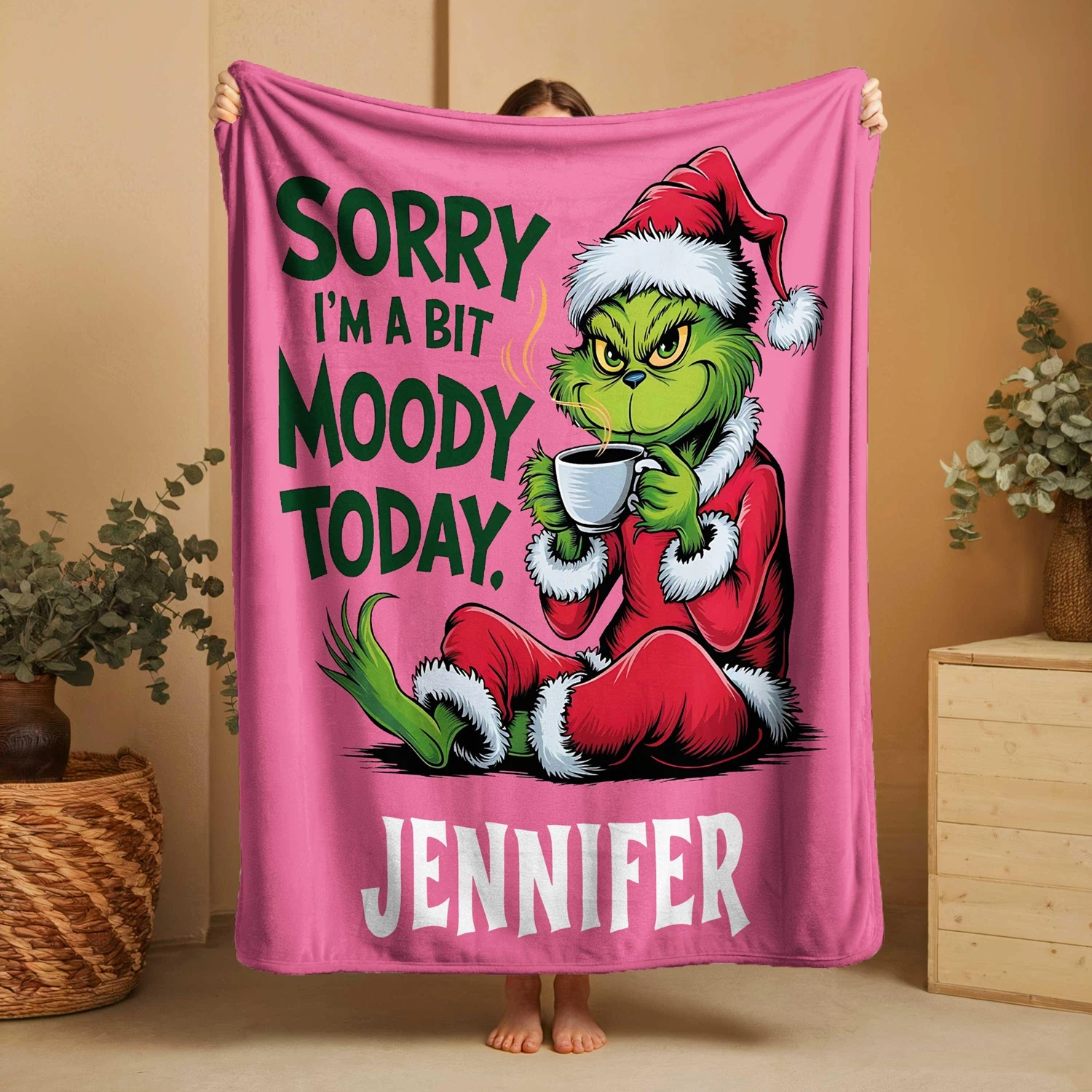 Personalisierte Weihnachtsdecke mit individuellem Namen, superweiche, gemütliche Sofa-Decke mit Cartoon-Motiv, personalisierte lustige Wohndecke für Weihnachten – Detail 4