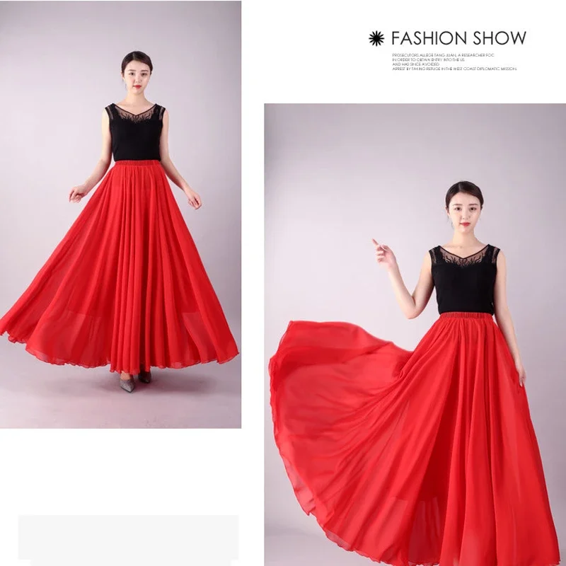 17-farbiges Flamenco-Tanzkostüm Bauchtanz Eleganter Chiffonrock 720-Grad-Schwingrock Cosplay Bühnen-Abendkleid Strandrock – Detail 4