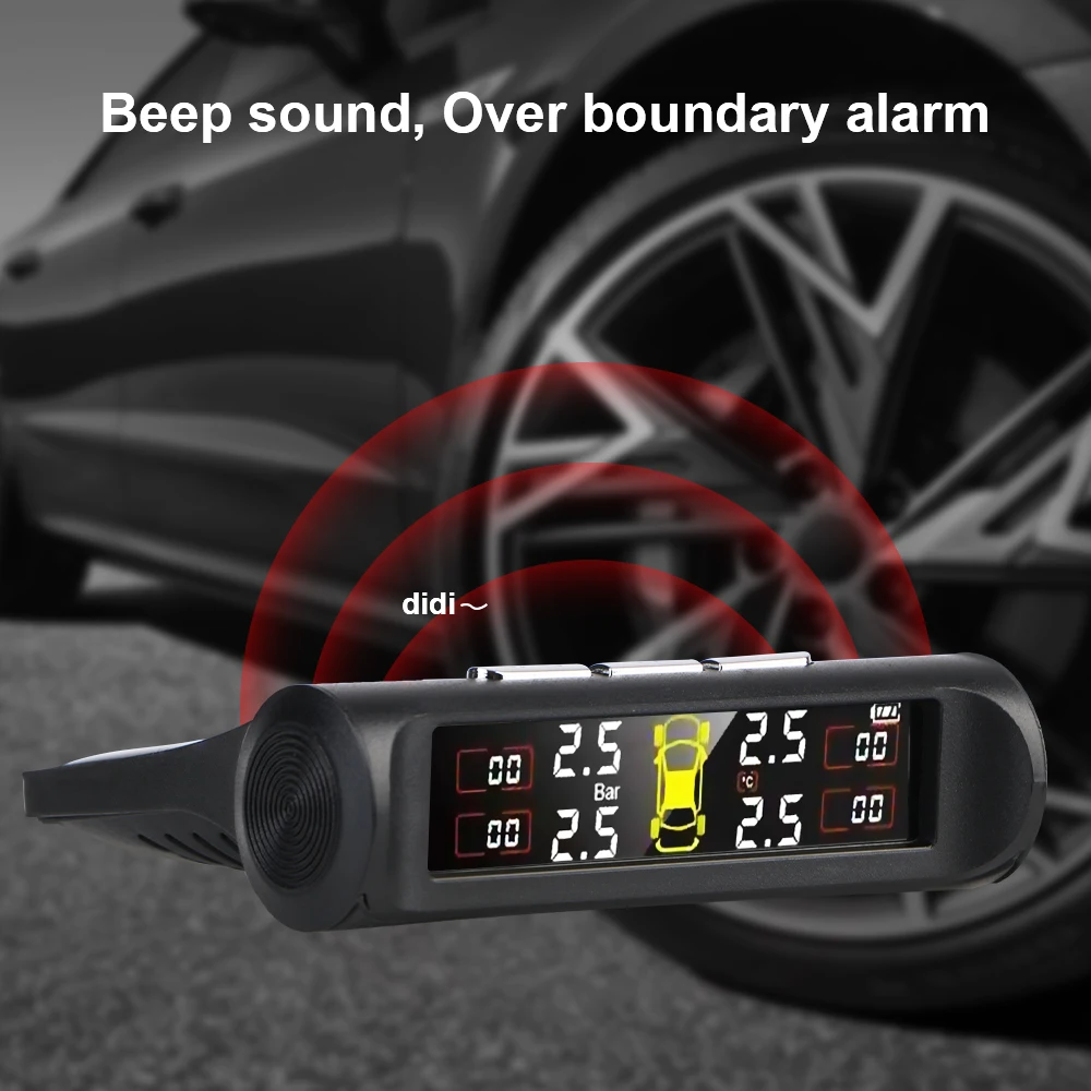 Universal Tyre Pressure Monitoring System Solar Power Auto Security Smart External Car TPMS 0.1-8Bar Digital LCD Display