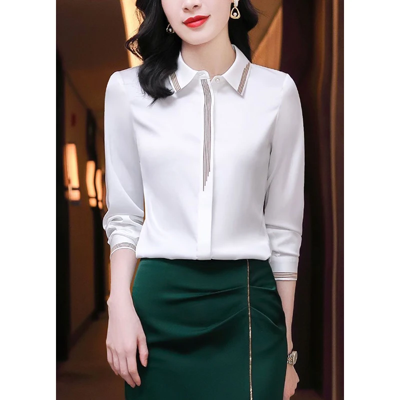 Spring Autumn Elegant Fashion Add Plush All-match Shirt Female Long Sleeve Bottoming Top Office Lady Temperament Buttons Blouse