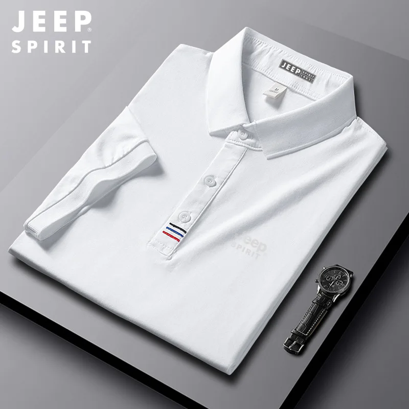 Jeep spirit verão homens moda negócios polo camisa casual versátil polo pescoço manga curta sólido simples temperamento camiseta topo