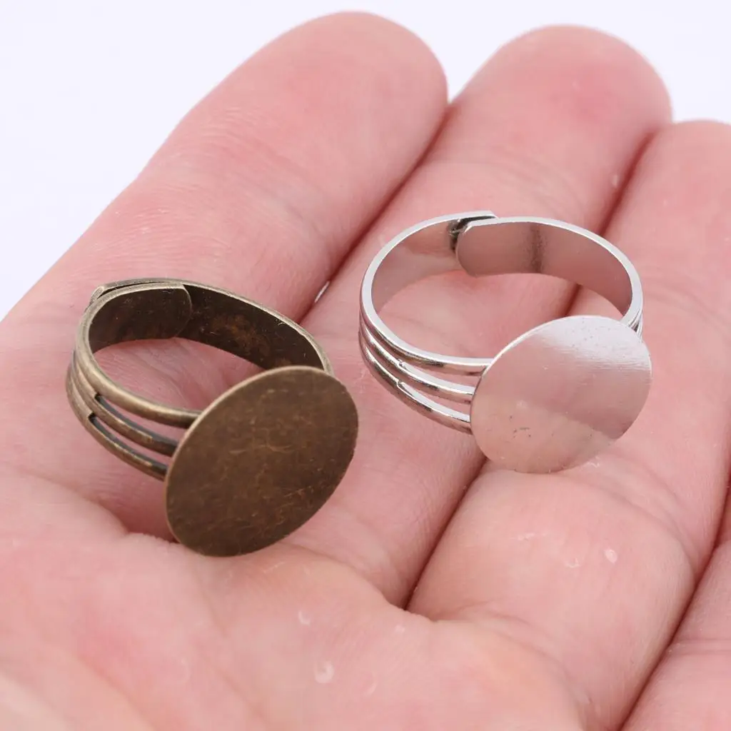 10 sztuk antyczny brąz regulowany pierścień Bezel Blanks 14mm okrągła podkładka ustawienia podstawy palców na materiały do ​​wyrobu biżuterii