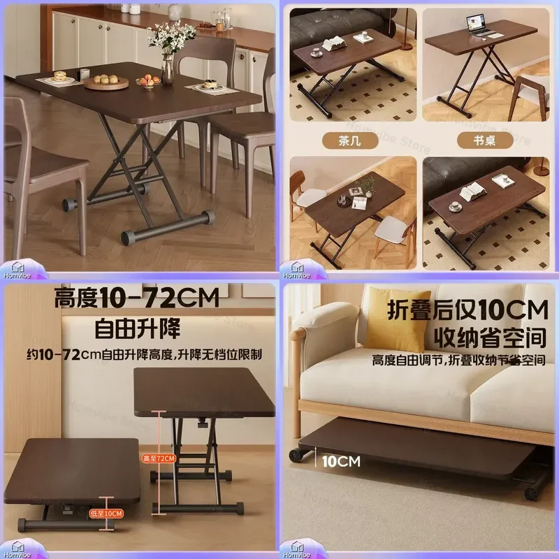 Foldable Dining Table Rectangular Lift Top Coffee Table Small Apartment Space Saving Furniture Portable Eating Desk for