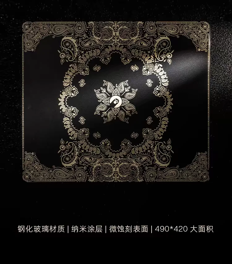 Black Gold Waist Fruit Flower Mouse Pad FPS Glass Esports Reproduction Smooth Mouse Pad Tile Table Pad Game Player Accessories