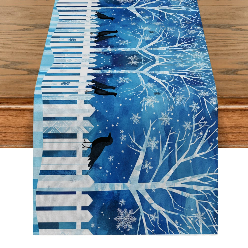 Fence Trees Crow Snowflakes Table Runners Washable Dresser Dining Coffee Table Runner Wedding Holiday Party Decor