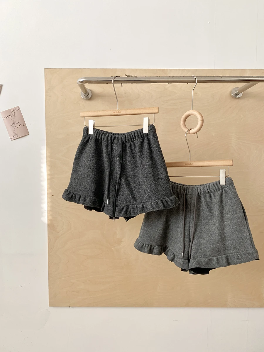 Korean Style Ins Florid  Woolen Casual Shorts Women's High Waist Drawstring Versatile Anti-aging Small Size Outerwear Hot...