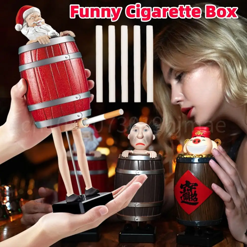 Creative Cigarette Case Funny Wooden Barrel Uncle Santa Claus Novelty Prank Cigarette Storage Box Dispenser Christmas Party Gift