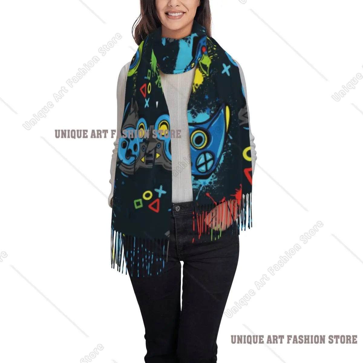 Personalized Print Video Joystick Game Gamer Play Gaming Scarf Men Women Winter Warm Scarves Shawl Wrap