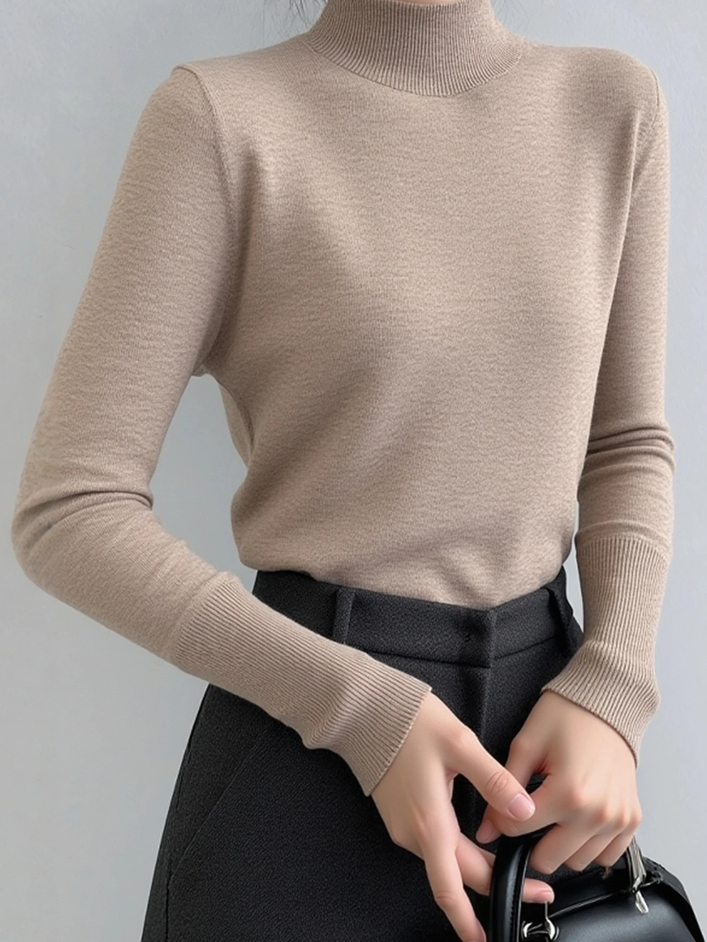 

Ele Thiened Knitted Sweater Simple Color Inner Wear Comfortable Winter Top for Women Skin-friendly Commute Sle