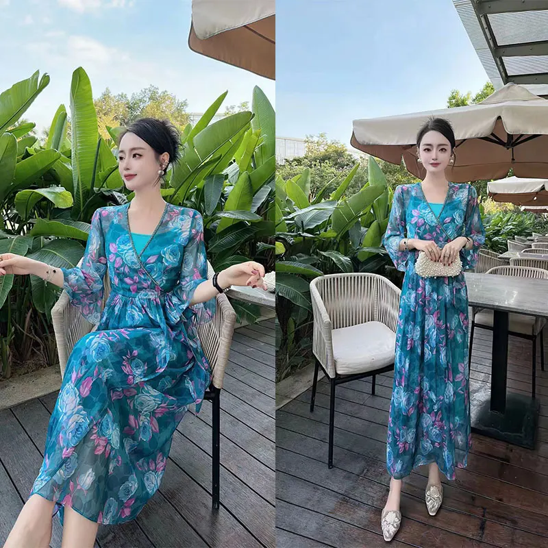 Fashionable and elegant printed design dress with exclusive style, noble and slimming women's clothing, high-qualit #219