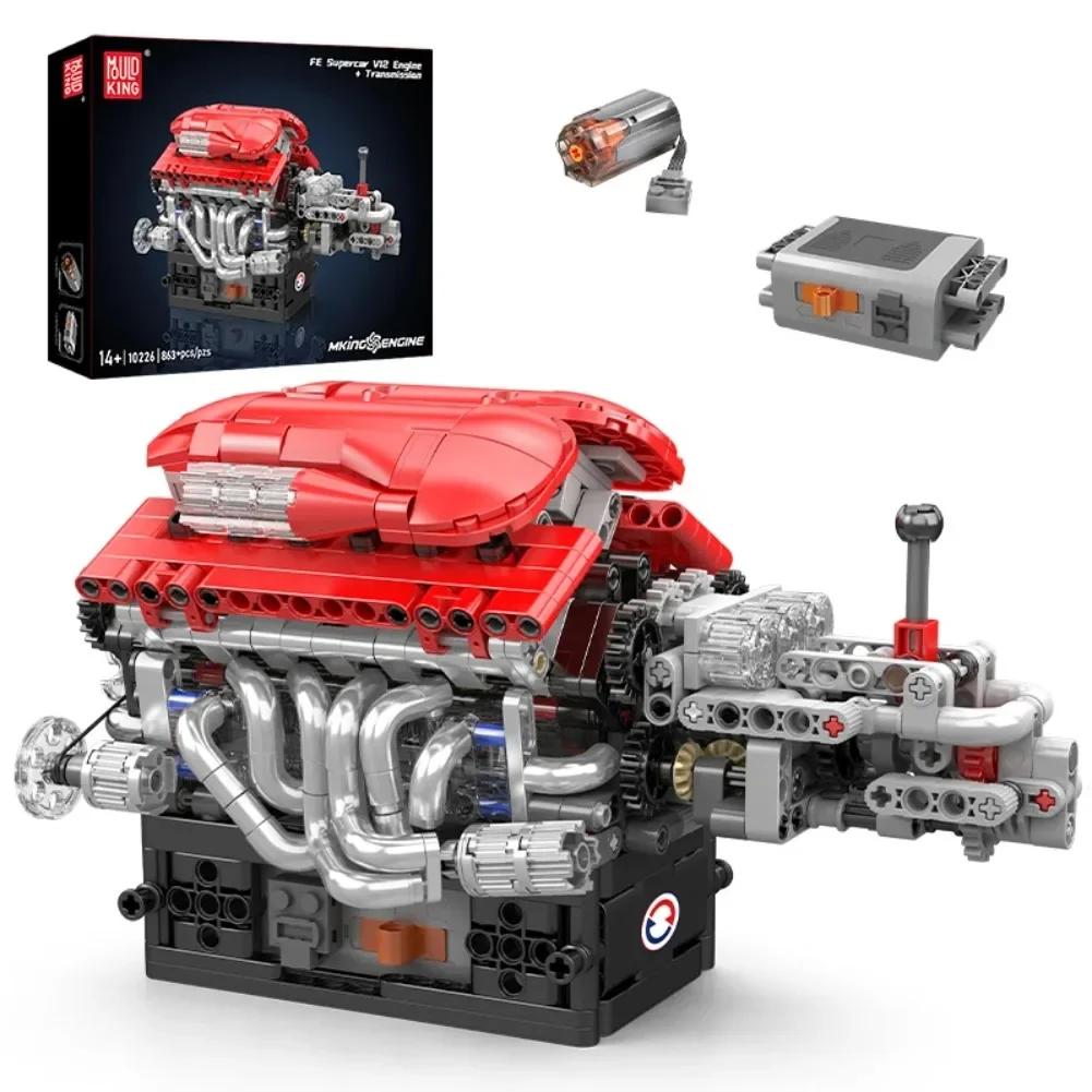 MOLD KING-Motor técnico con función de potencia, coche deportivo V12, modelo de Motor, juego de juguetes de bloques de construcción, colección de tecnología, regalo