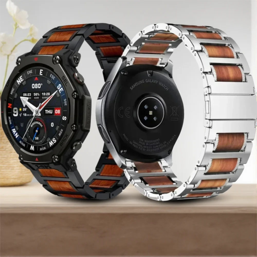 Rosewood 22mm Metal Strap for Amazfit T-Rex3 Pro 48mm Active Max Balance 3 2 Bip Max 6 5 Bracelet Huawei Watch GT7 GT6-5-4 46mm