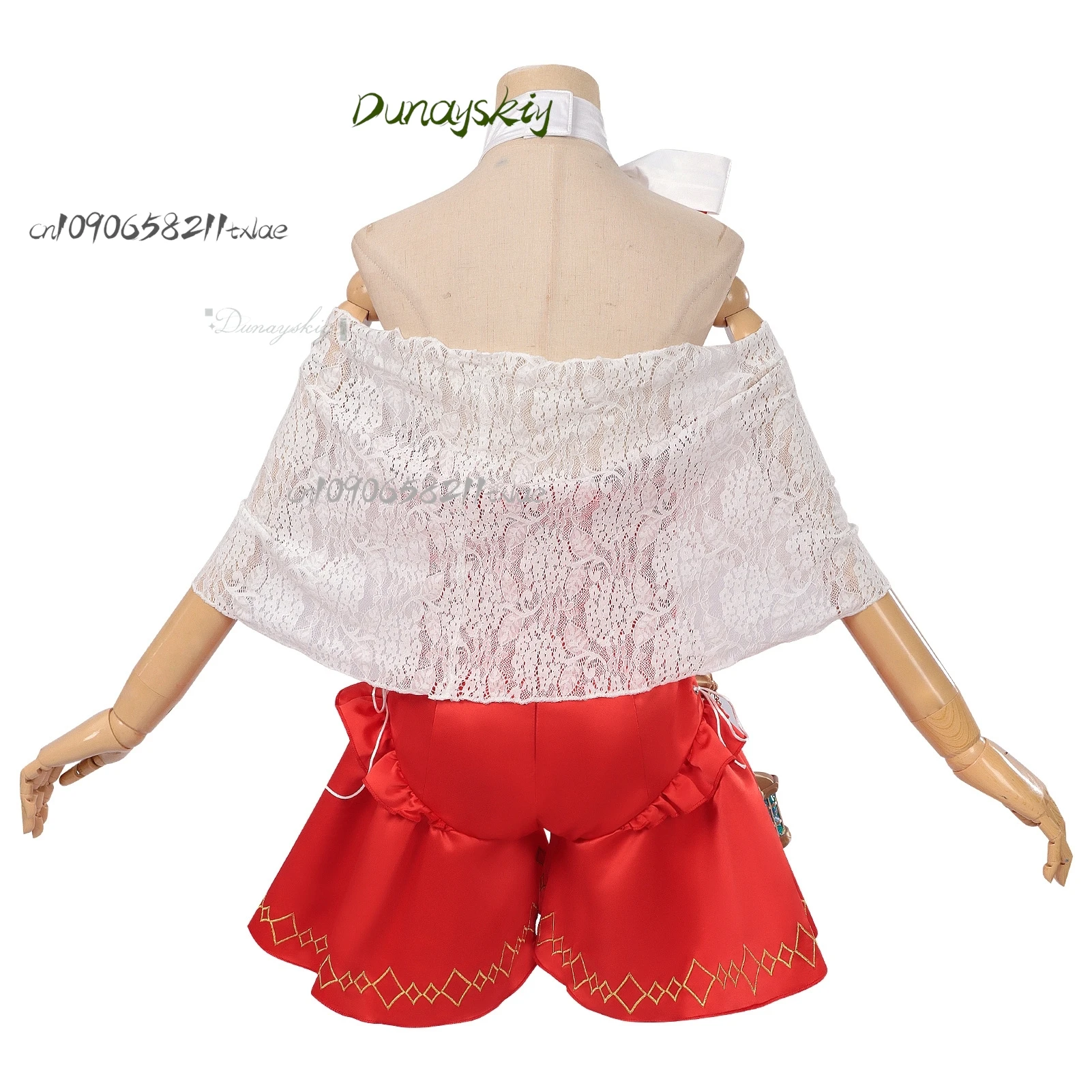 لعبة Fgggo Ereshkigalll أزياء تنكرية طلب فستان أحمر دانتيل شال شعر مستعار ذهبي مجموعة كاملة بدلة حفلة الهالوين كرنفال