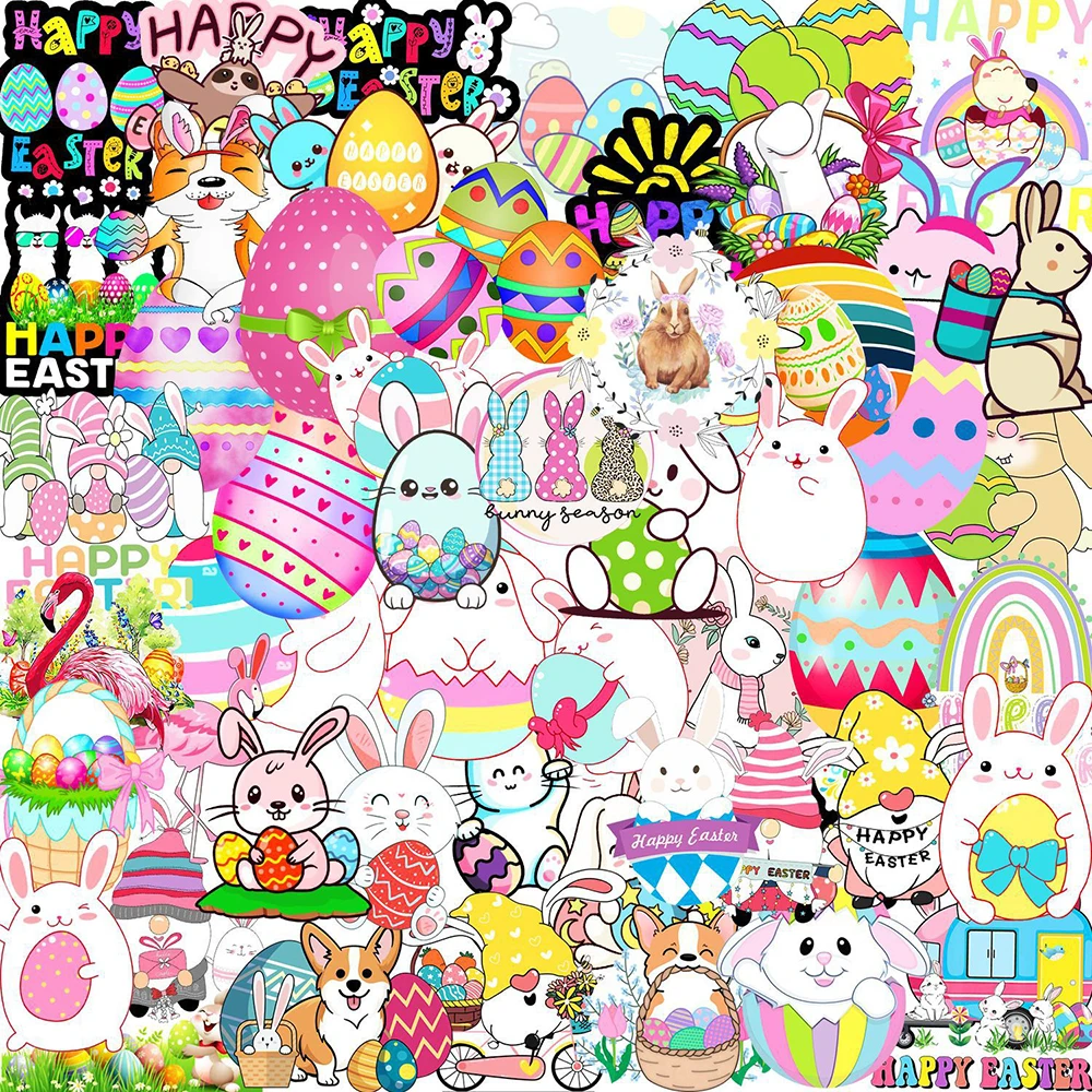 10/30/50PCS Cartoon Easter Egg Bunny Stickers DIY Decoration Party Decals DIY Fridge Skateboard Phone Bike Graffiti Gifts Toys