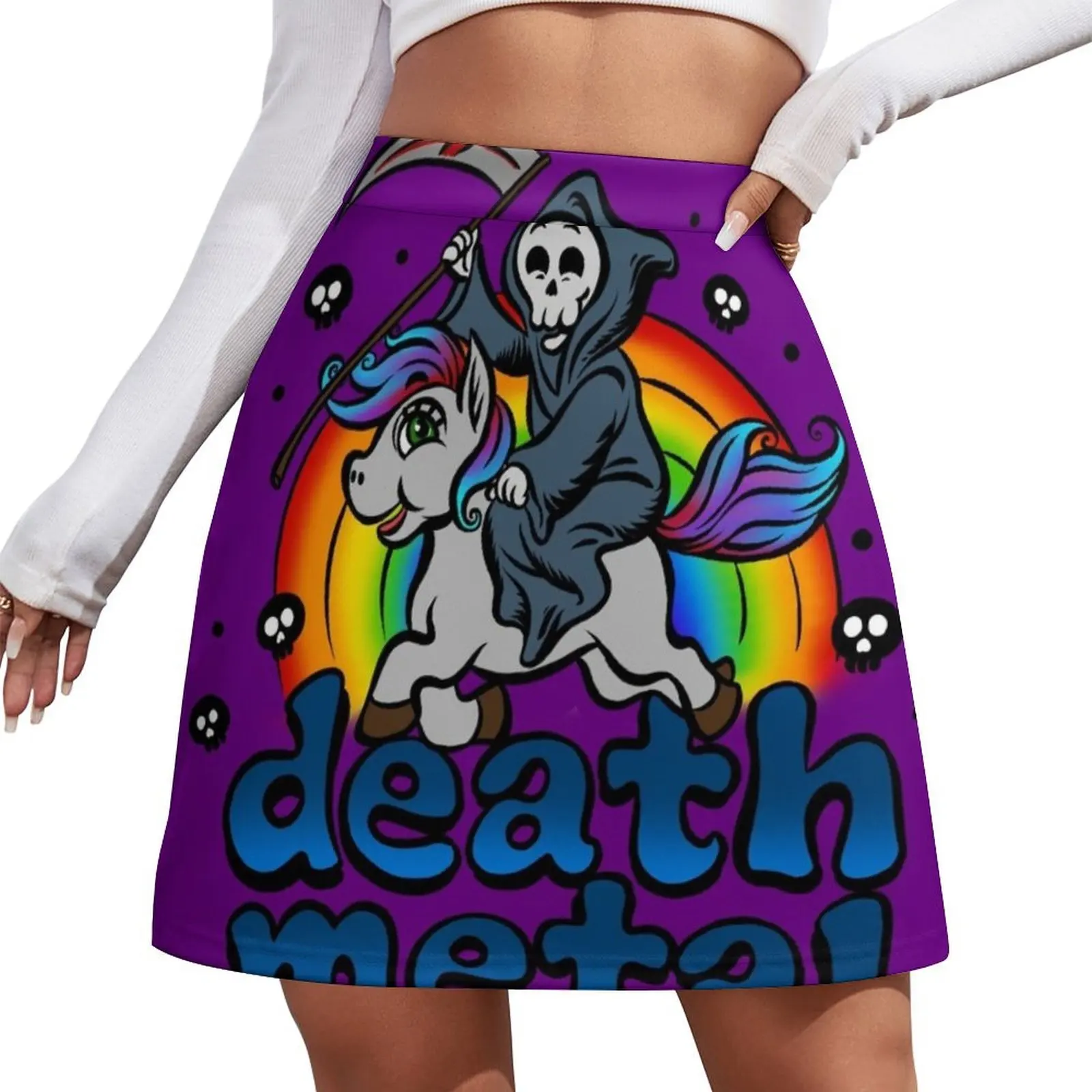 

Death Metal Music Unicorn Pony Rainbow Pink Fan Mini Skirt kawaii skirt korean style fashion korean clothing