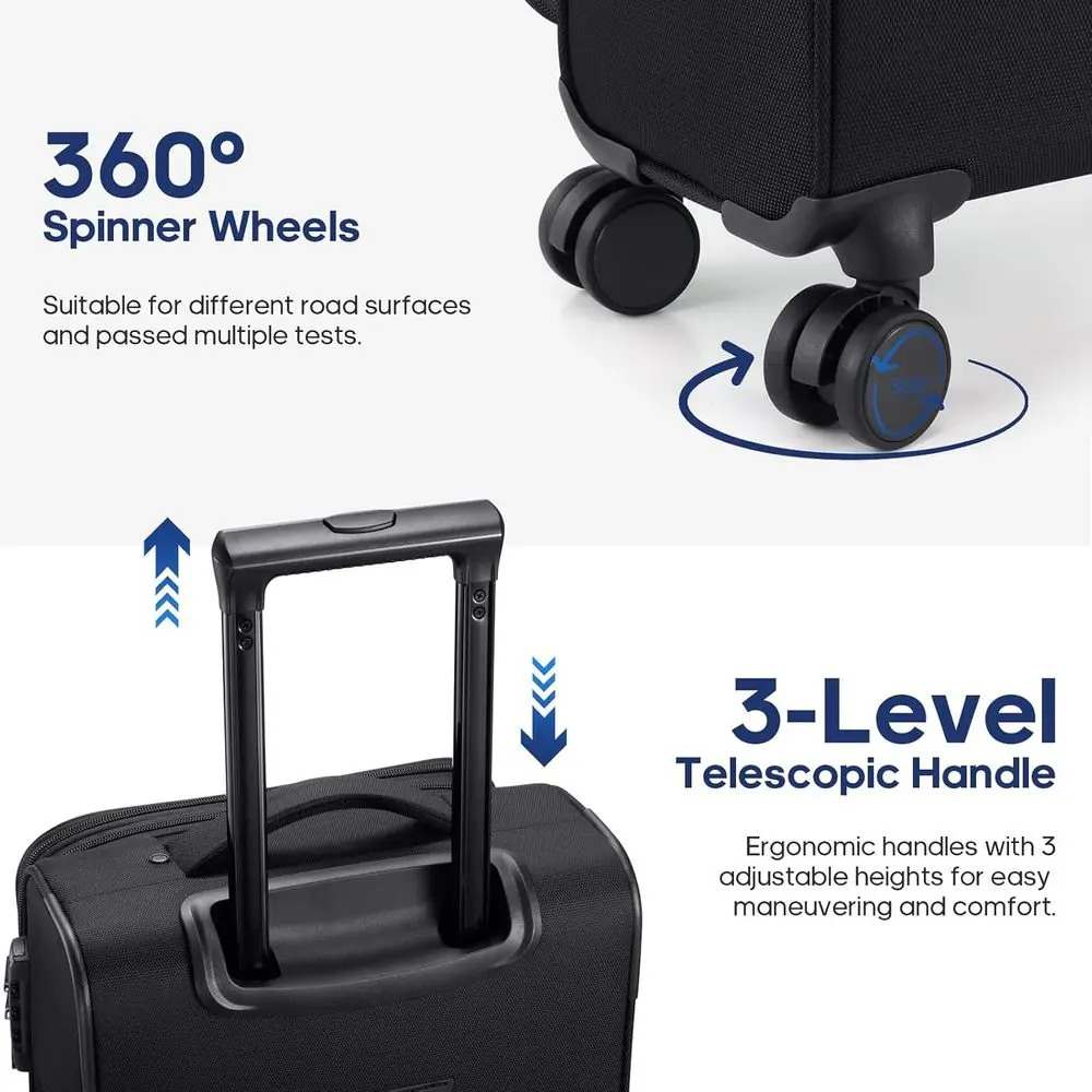 20 Expandable Softside Carry-On Luggage with TSA Lock and 4-Piece Packing Set